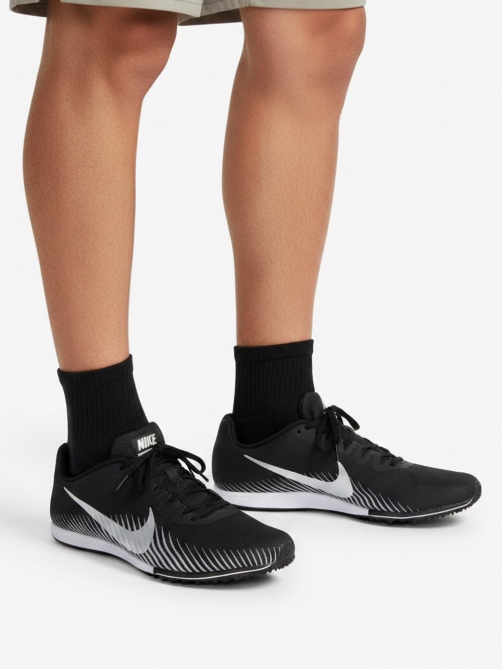 Nike Black Running Spikes with Silver Swoosh Accent
